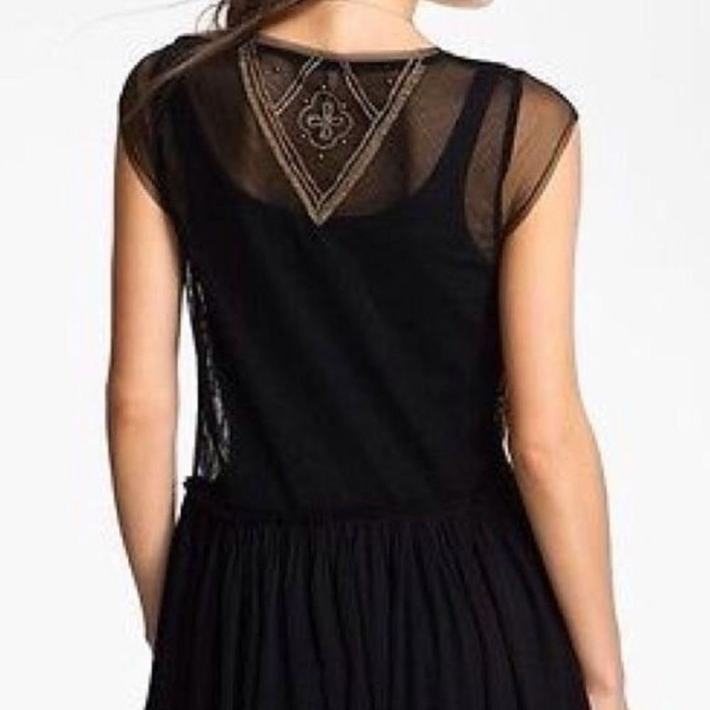 Free People black tulle mesh beaded tunic size small - Picture 3 of 9